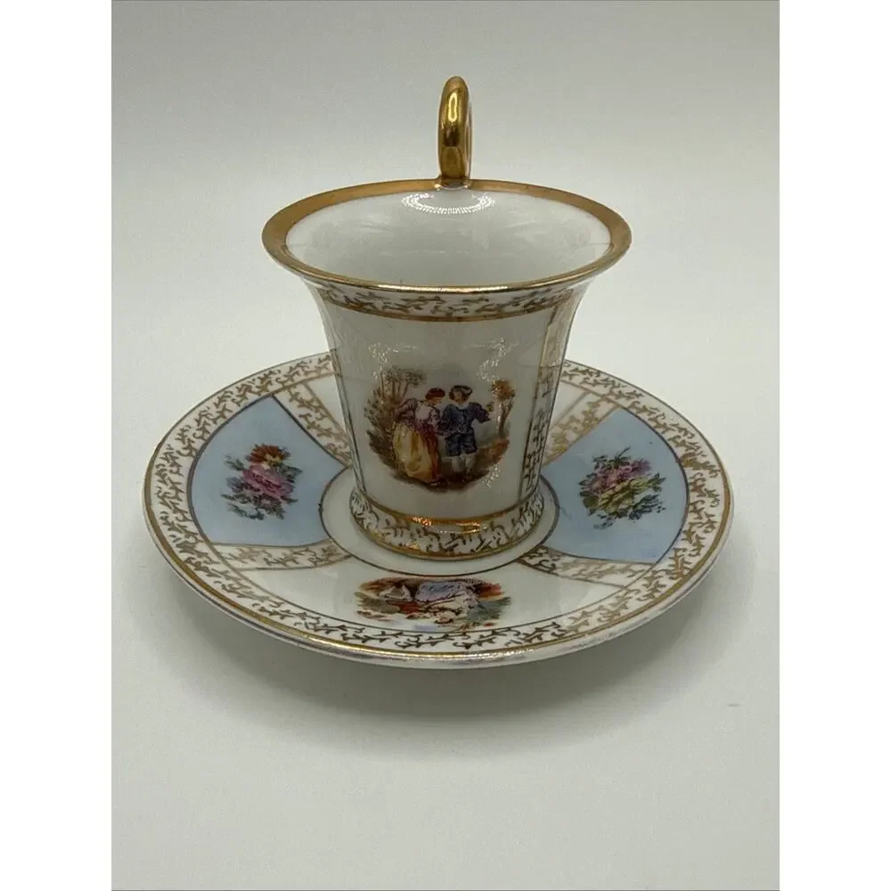Vintage, SGK ,China, Demitasse Cup & Saucer, French Courting Scene .